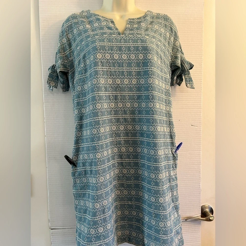 Madewell blue & ivory embroidered fully lined shift dress in size XS. K10 - Picture 4 of 15